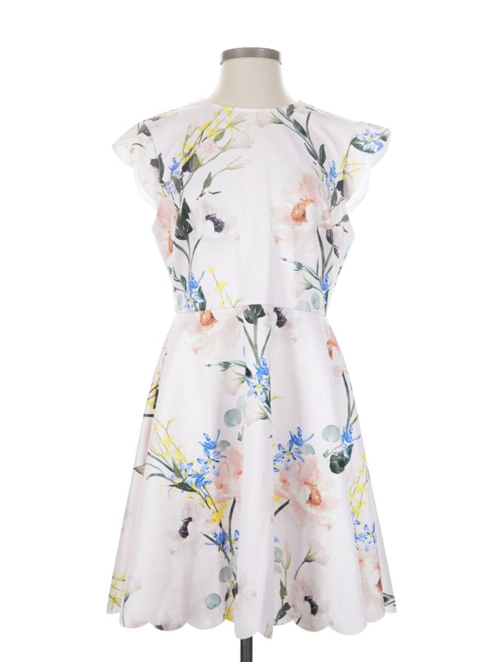 Ted Baker White Floral Fit & Flare Dress (Size 4) US 10